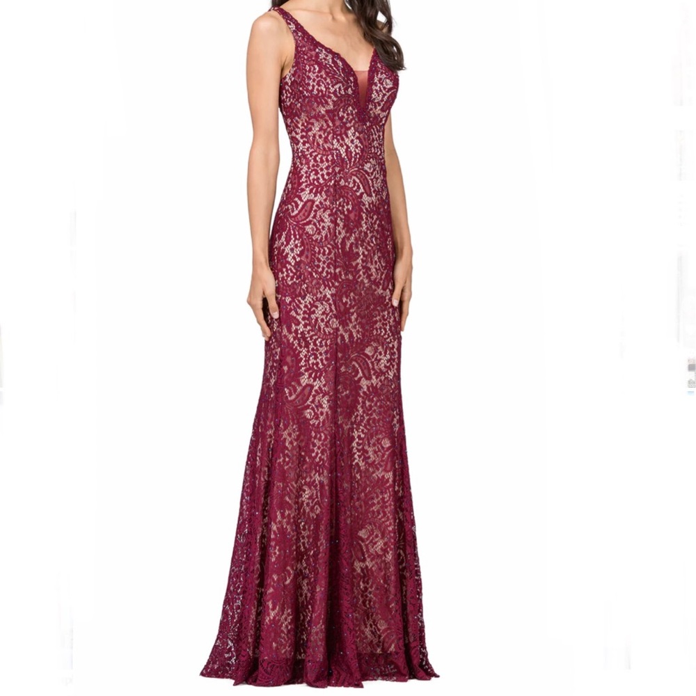 dancing queen maroon lace formal dress